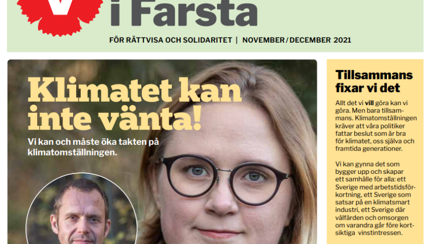 Bild på tidningsomslaget till tidningen Vänstern i Farsta